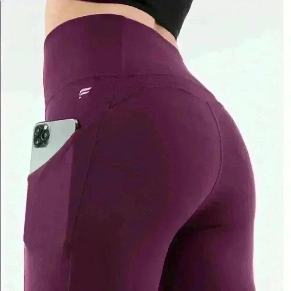 Fabletics Purelux Burgundy Leggings With Pockets Size XXS